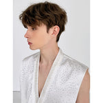 Sleeveless Brocade Rhinestone Open-Front Vest 3