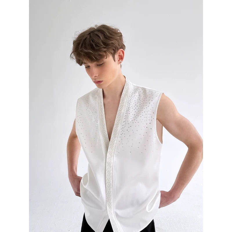 Sleeveless Brocade Rhinestone Open-Front Vest 4