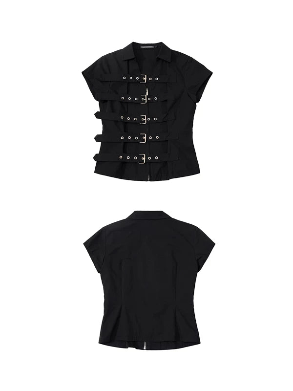 Slim Fit Buckle Detail Short-Sleeve Shirt 5