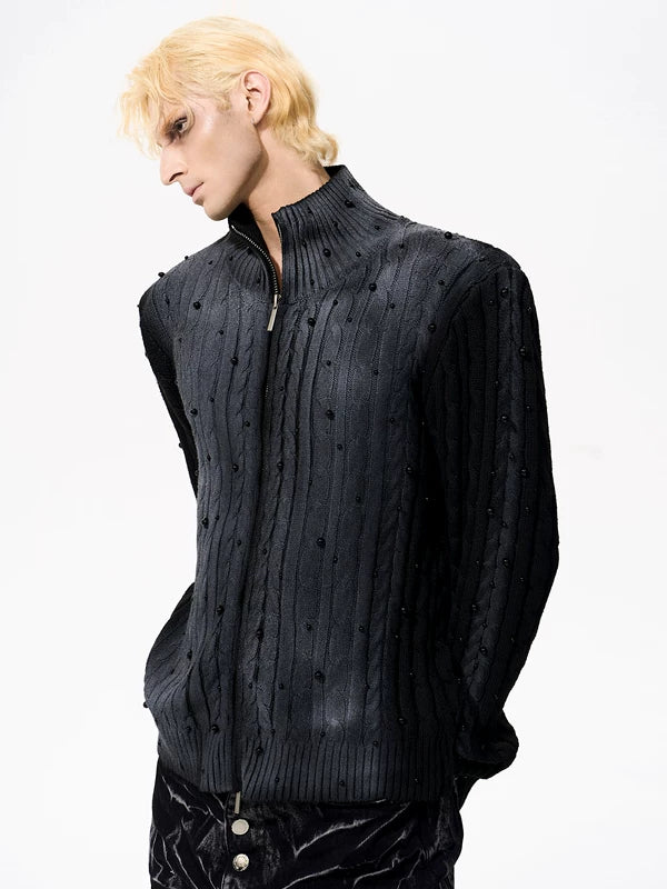 Slim Fit Cable Knit Hooded Jacket 3
