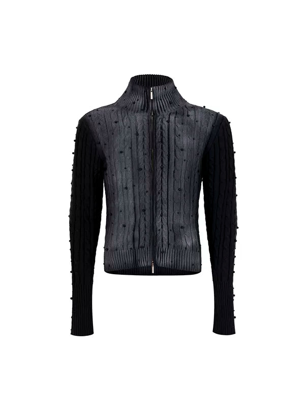 Slim Fit Cable Knit Hooded Jacket 5