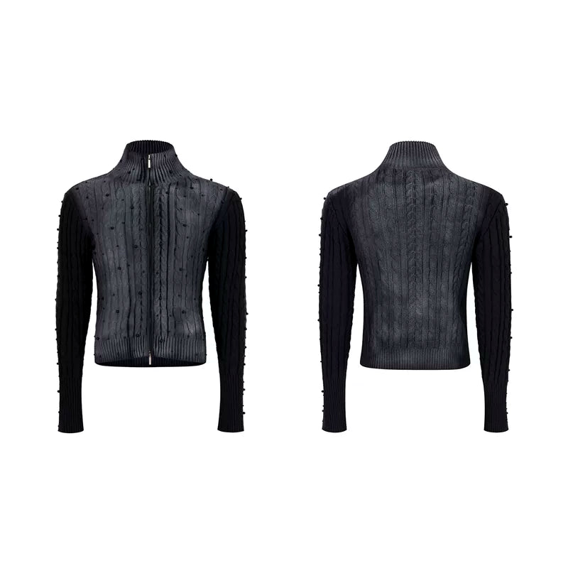6094781687053,6094781687054,6094781687055,6094781687056, Slim Fit Cable Knit Hooded Jacket
