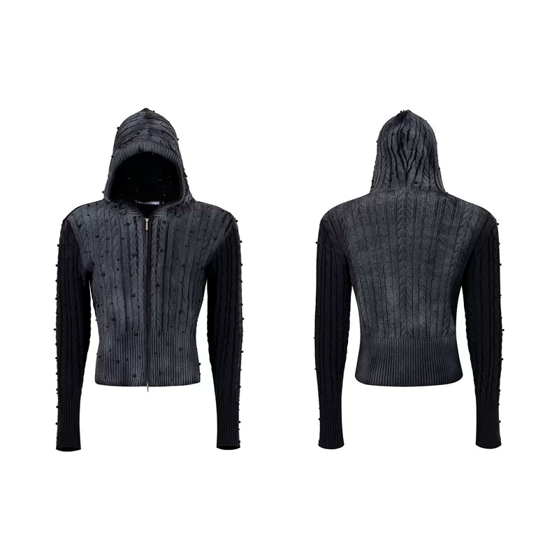 6094781687057,6094781687058,6094781687059,6094781687060, Slim Fit Cable Knit Hooded Jacket