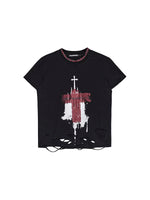 Slim Fit Cross Print Distressed T-Shirt 5