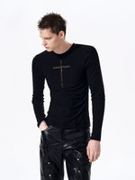 Slim Fit Cross Print Long-Sleeve T-Shirt 2