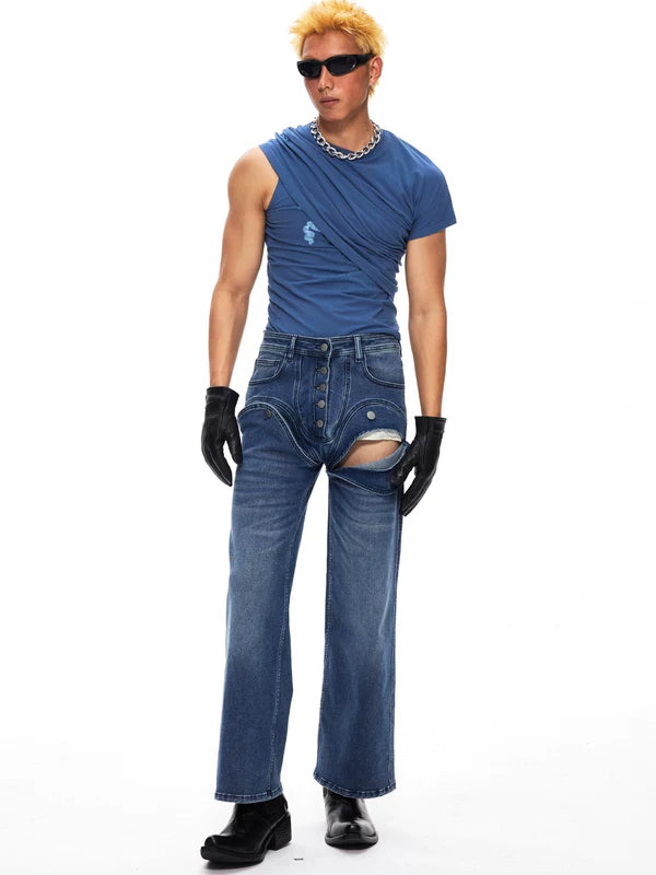 Slim Fit Deconstructed Crew Neck Vest 1