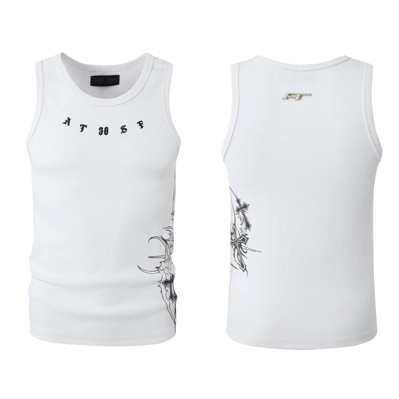 6259832174366,6259832174367,6259832174368, Slim Fit Graphic Print Sleeveless Vest