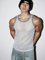 Slim Fit Hollowed-Out Striped Tank Top 1
