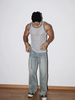 Slim Fit Hollowed-Out Striped Tank Top 2