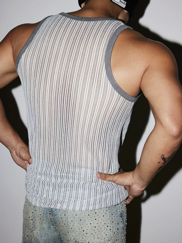 Slim Fit Hollowed-Out Striped Tank Top 4