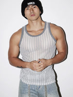 Slim Fit Hollowed-Out Striped Tank Top 5