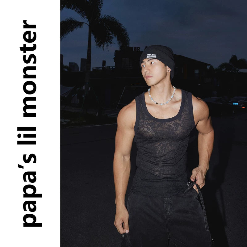 6153764567315,6153764567316,6153764567317, Slim Fit Lace Muscle Tank Top