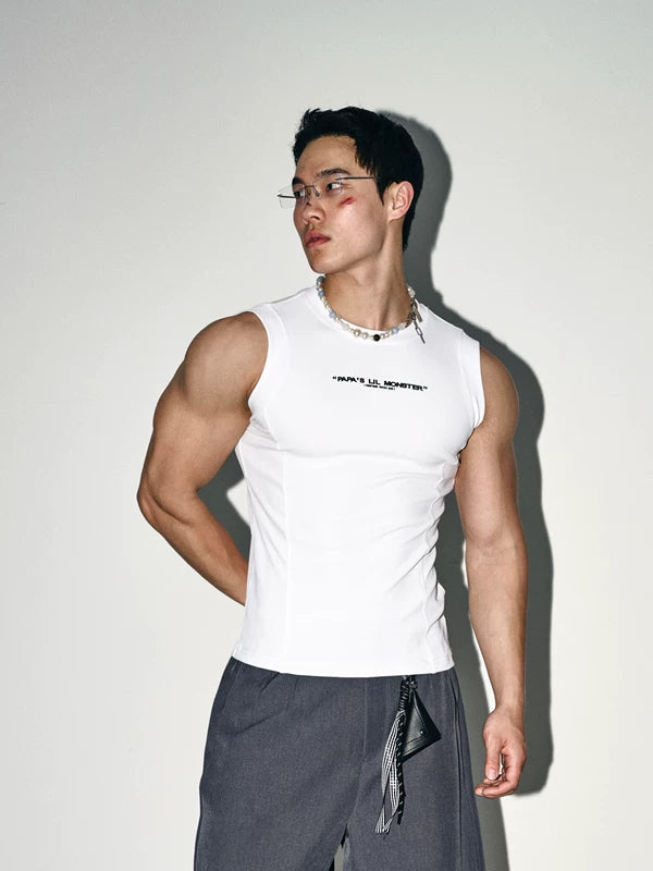 Slim Fit Lettering Graphic Sleeveless Vest 1