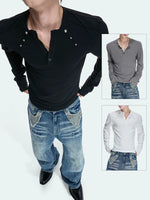 Slim Fit Long Sleeve Henley Shirt 2
