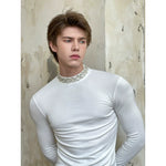 Slim Fit Long Sleeve Rhinestone Collar T-Shirt 4
