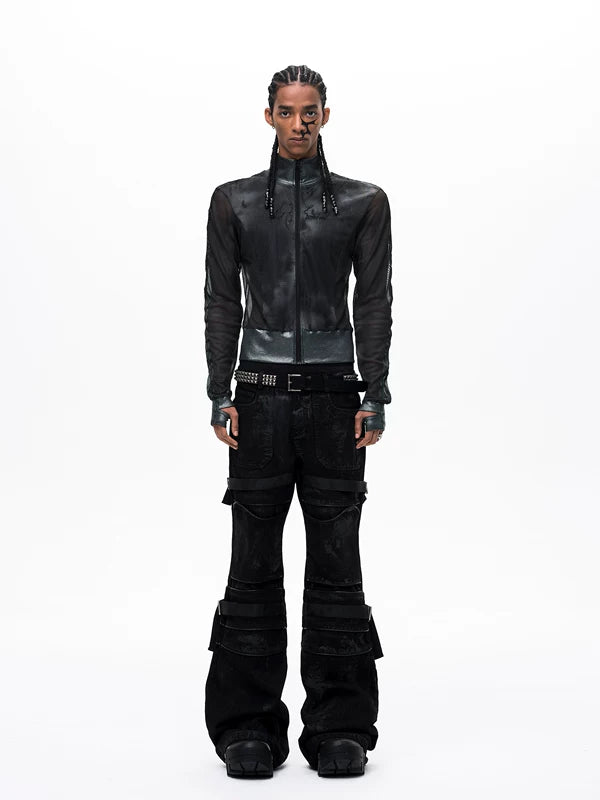 Slim Fit Mesh Stand Collar Jacket 4