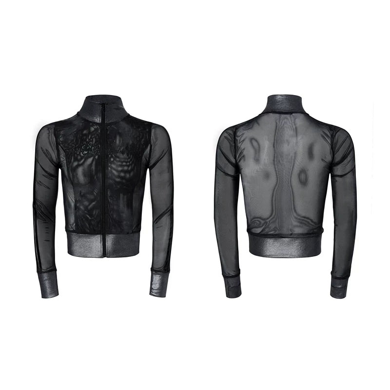 6208105522041,6208105522042,6208105522043,6212583111892, Slim Fit Mesh Stand Collar Jacket