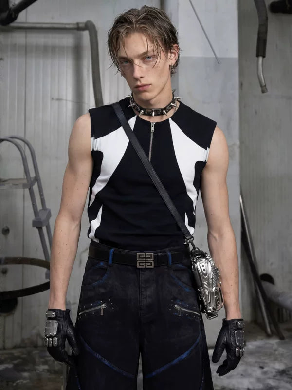 Slim Fit Patchwork Zipper Vest 1