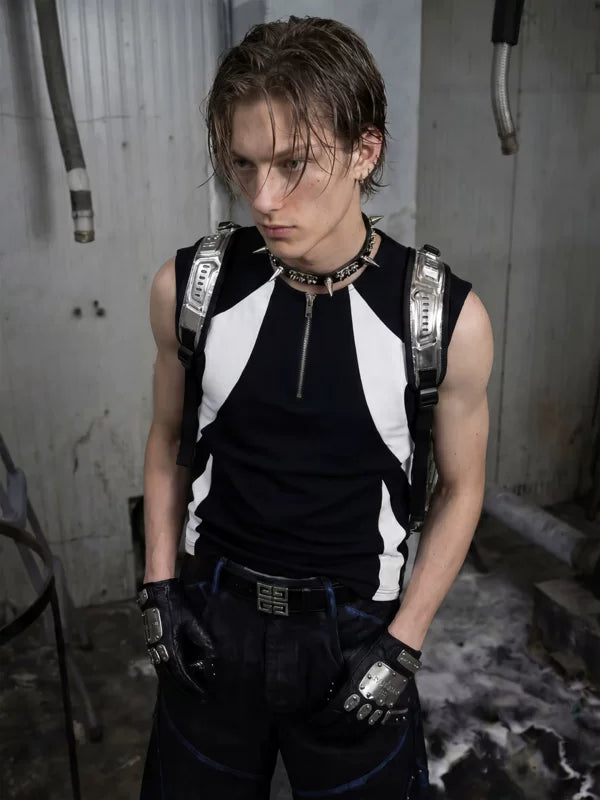 Slim Fit Patchwork Zipper Vest 2