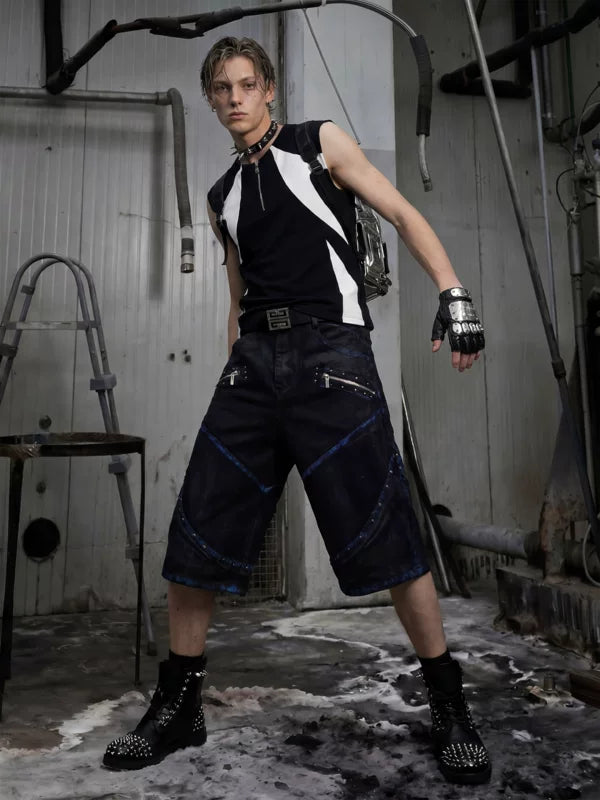Slim Fit Patchwork Zipper Vest 4