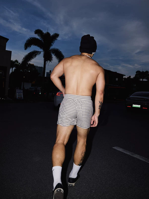 Slim Fit Plaid Drawstring Casual Shorts 2