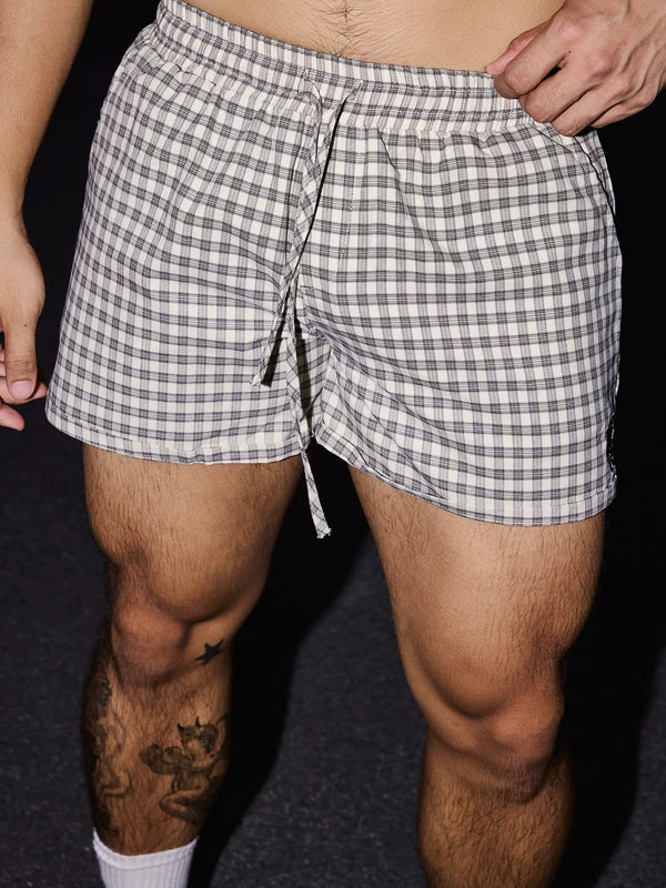 Slim Fit Plaid Drawstring Casual Shorts 3