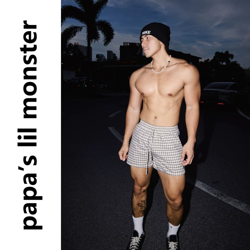 6095557796887,6095557796888,6095557796889, Slim Fit Plaid Drawstring Casual Shorts