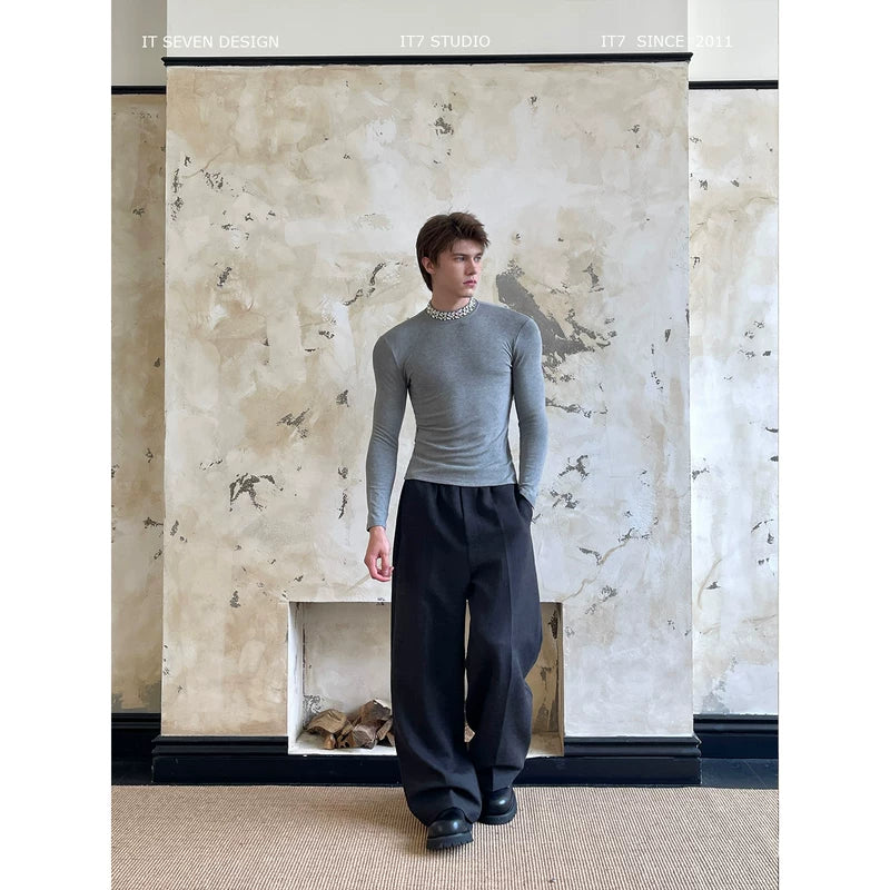 Slim Fit Rhinestone Crew Neck Long Sleeve 1