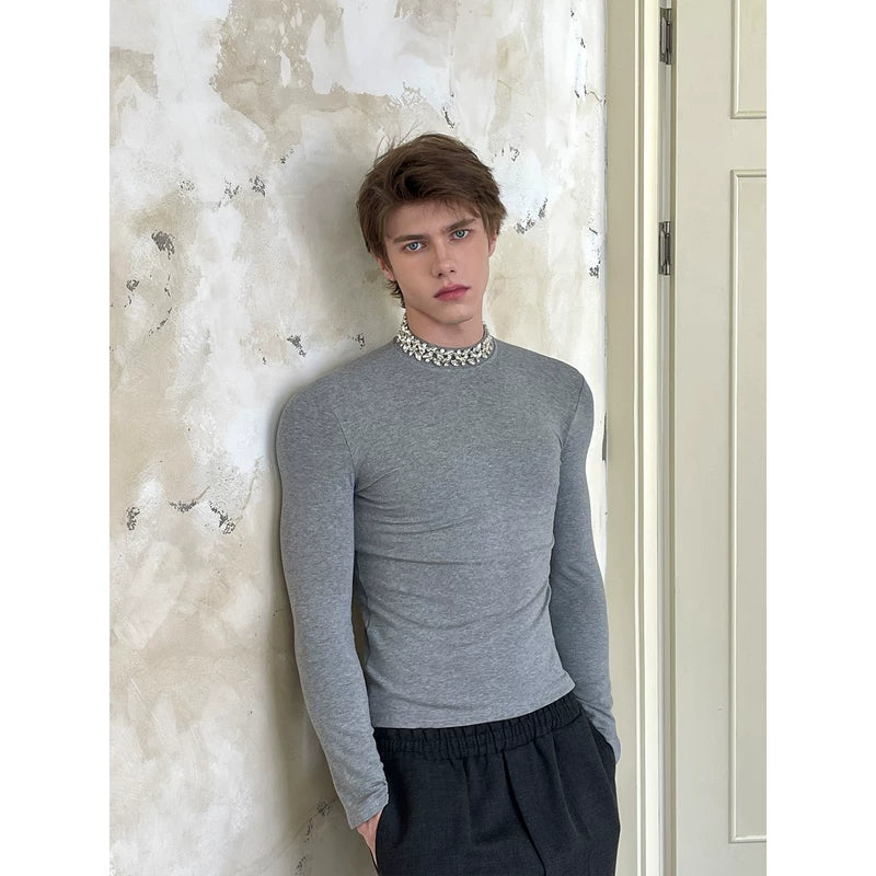 Slim Fit Rhinestone Crew Neck Long Sleeve 2