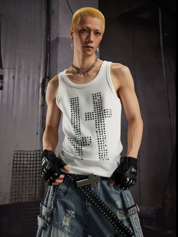 Slim Fit Rhinestone Cross Sleeveless Vest 1