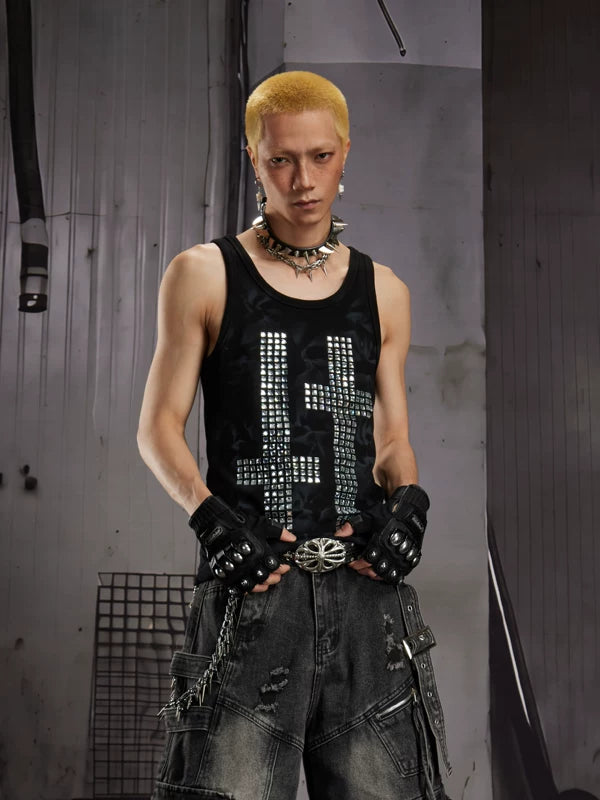 Slim Fit Rhinestone Cross Sleeveless Vest 2