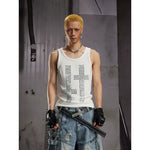 6088491508864,6088491508865,6088491508866, Slim Fit Rhinestone Cross Sleeveless Vest