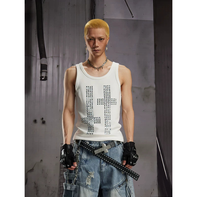 6088491508864,6088491508865,6088491508866, Slim Fit Rhinestone Cross Sleeveless Vest