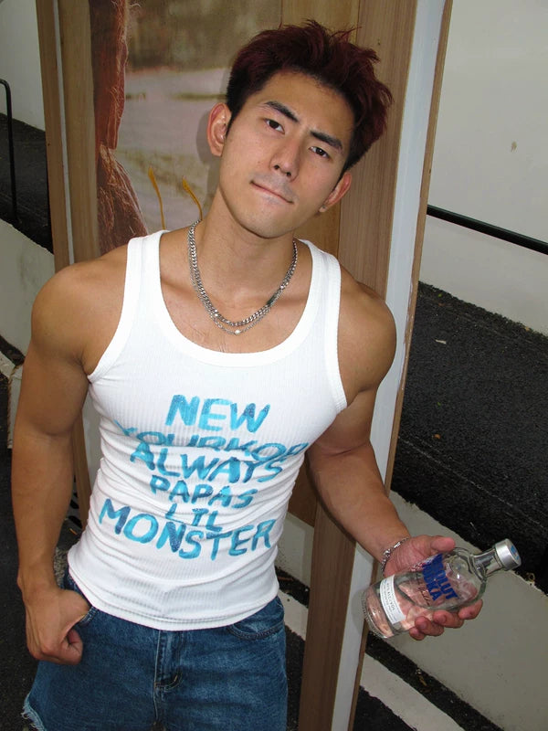 Slim Fit Ribbed Graphic Sleeveless Vest 1