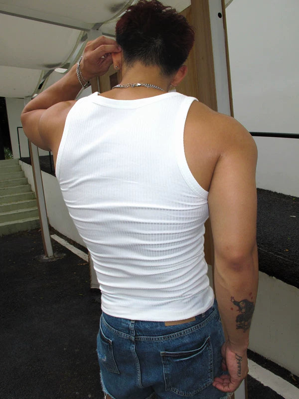 Slim Fit Ribbed Graphic Sleeveless Vest 4