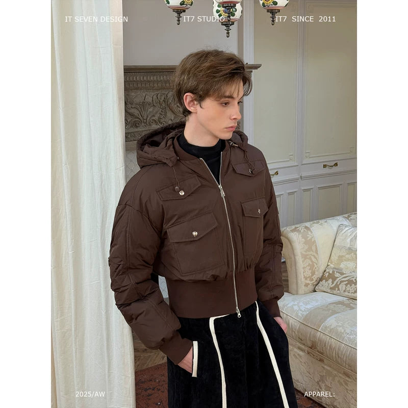 Slim-Fit Short Down Jacket with Hood 1
