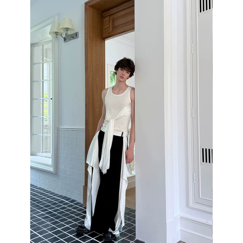 Slim Fit Sleeveless Vest With Flowing Ribbons 2