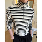 Slim Fit Striped Stand Collar Long Sleeve Tee 2