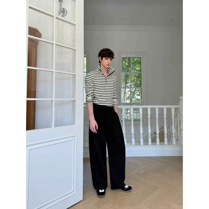 Slim Fit Striped Stand Collar Long Sleeve Tee 3