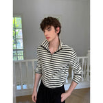 Slim Fit Striped Stand Collar Long Sleeve Tee 4