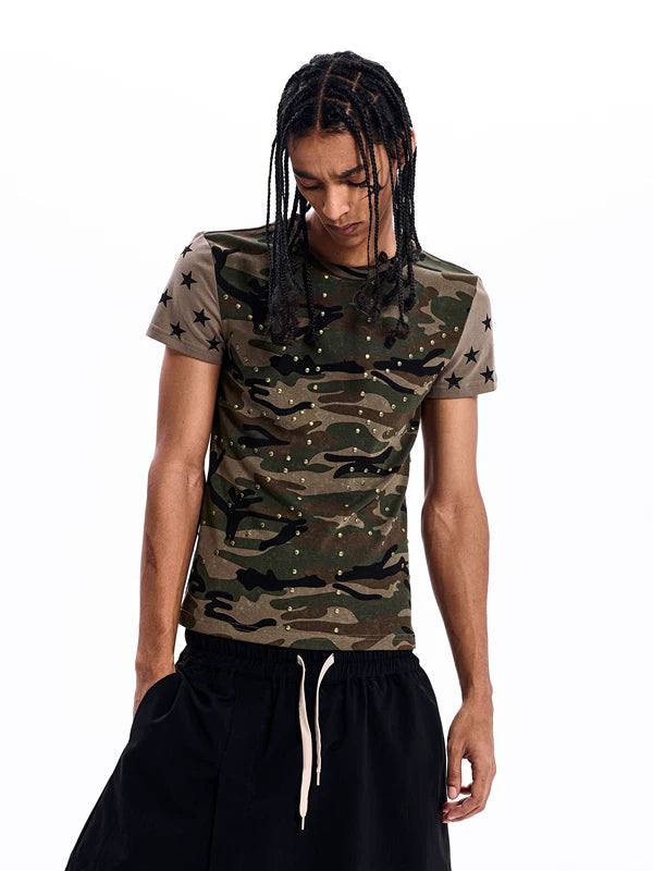 Slim Fit Studded Camouflage Star T-Shirt 1