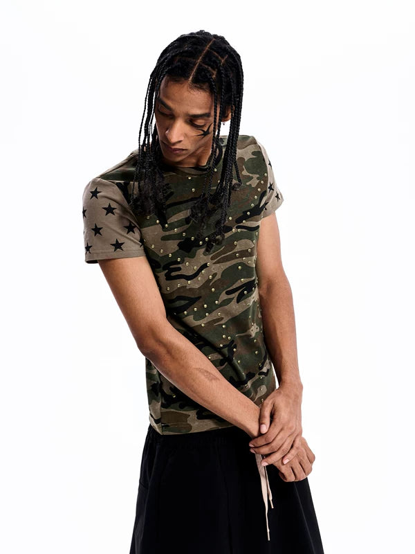 Slim Fit Studded Camouflage Star T-Shirt 3