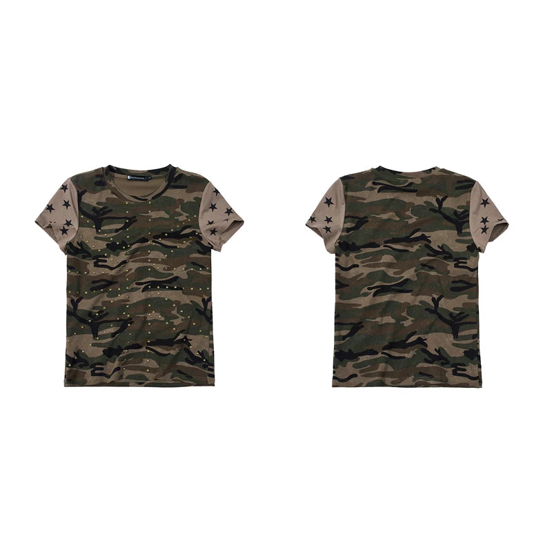 6101295801161,6101295801162,6101295801163,6101295801164, Slim Fit Studded Camouflage Star T-Shirt