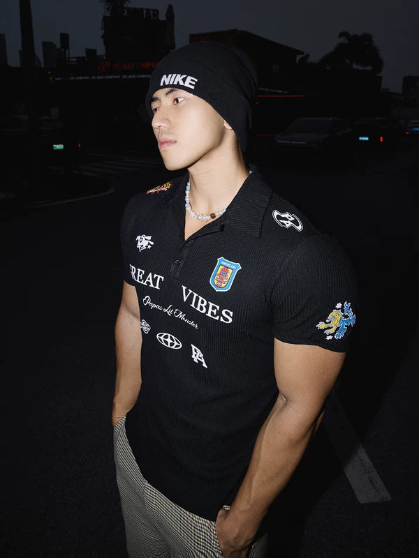 Slim Fit Textured Knit Polo Shirt 1