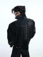 Snake Print Rivet Spine Leather Jacket 1