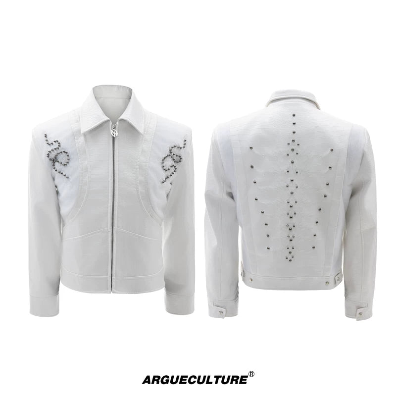 6207354286425,6207354286426,6207354286427,6207354286428, Snake Print Rivet Spine Leather Jacket