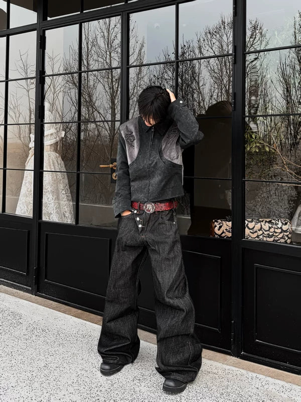 Snake Print Rivet Spine Leather Jacket 3
