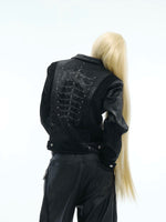 Snake Print Rivet Spine Leather Jacket 5