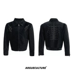 6027782181420,6027782181425,6027782181430,6027782181435, Snake Print Rivet Spine Leather Jacket