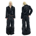 6027782181421,6027782181426,6027782181431,6027782181436, Snake Print Rivet Spine Leather Jacket